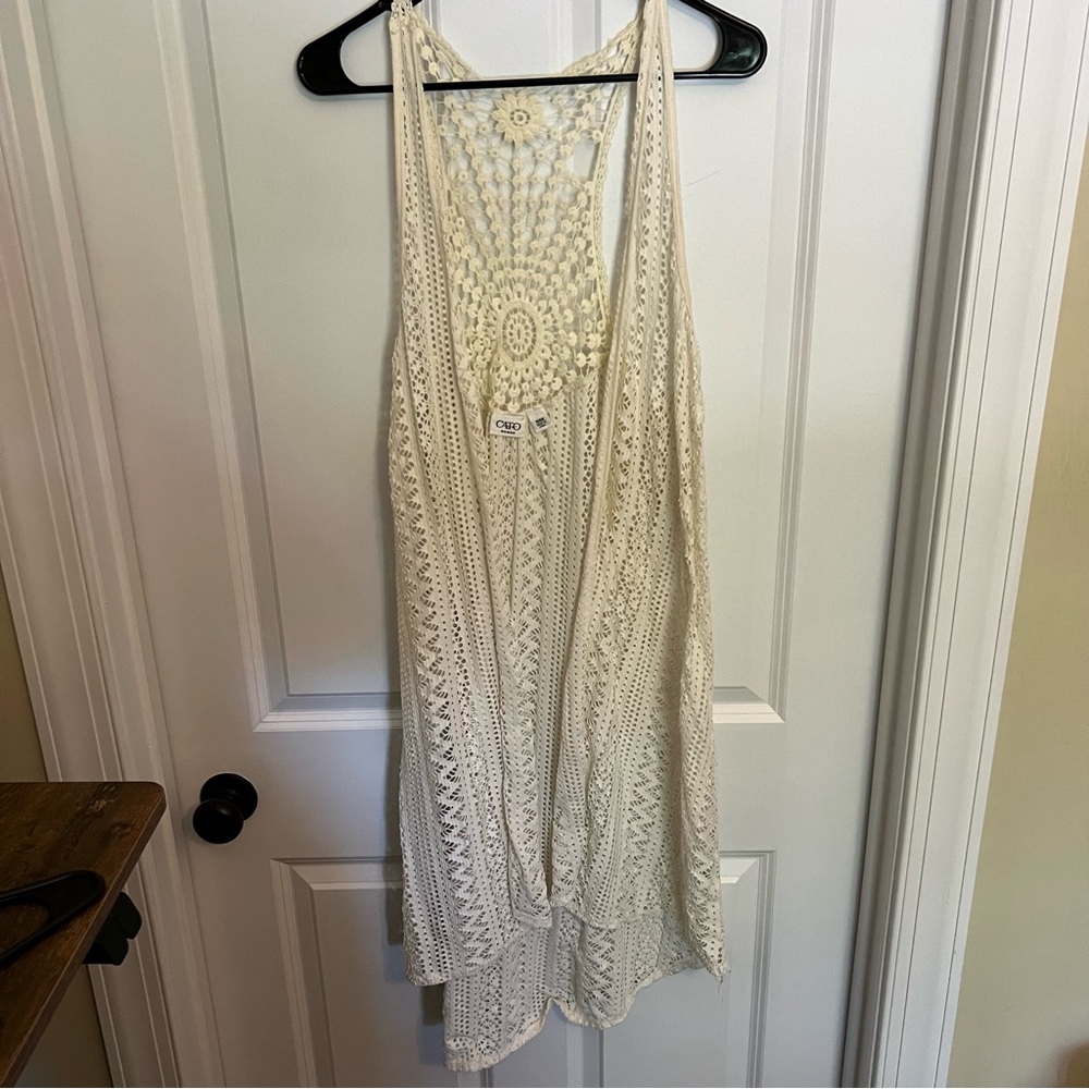 Cream crochet tank style cover up duster